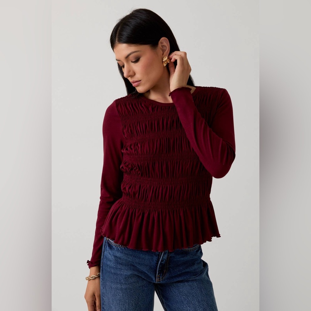 Elegant Burgundy Smocked Women's Top